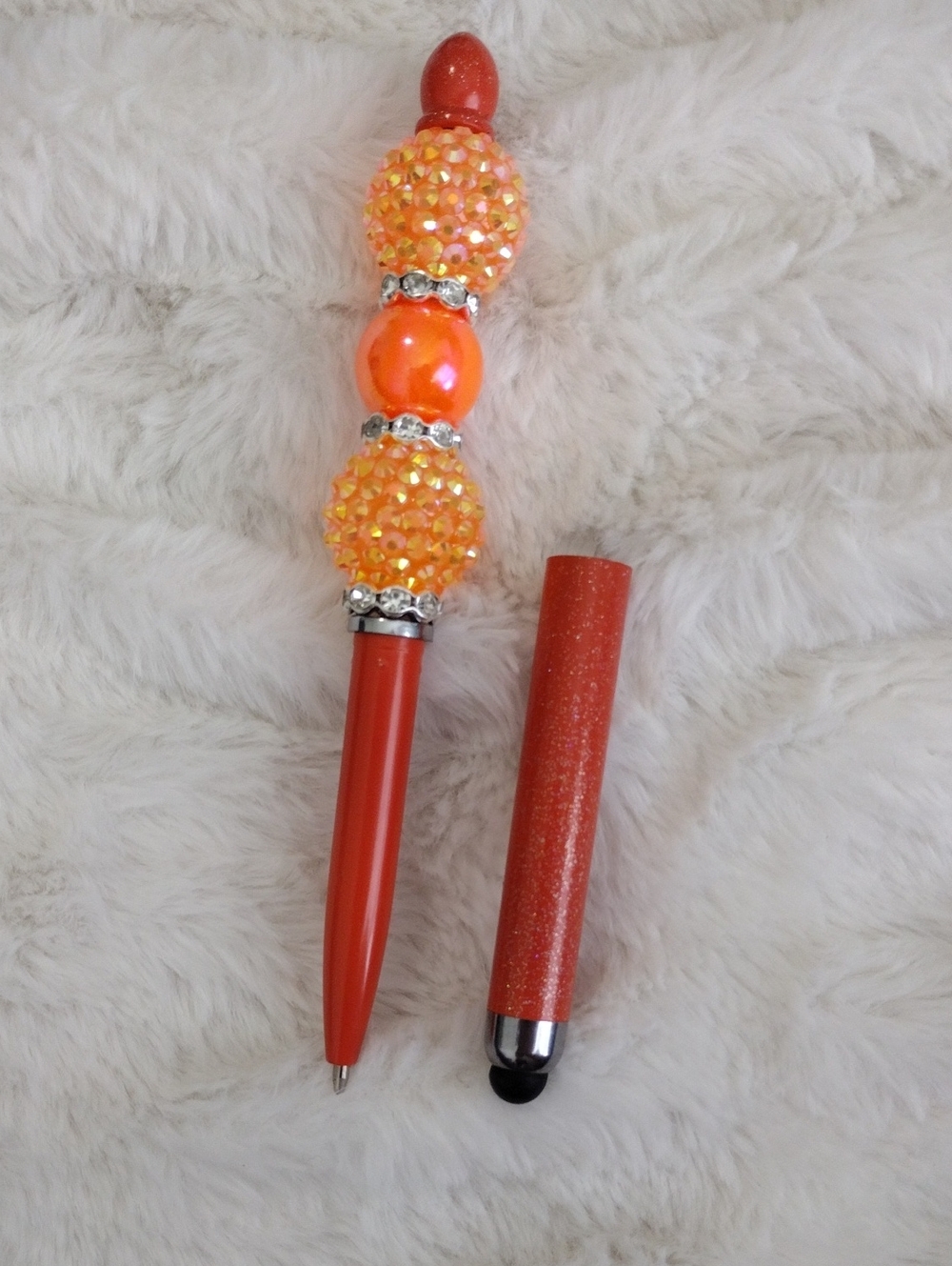 Handcrafted Orange Crystal Beaded Stylus Pen - Picture 2 of 2